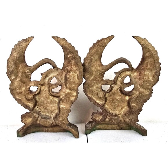 Vintage Cast Iron Eagle Gold Enamel Bookends #665 E Pluribus Unum Brass Flag - Picture 2 of 9